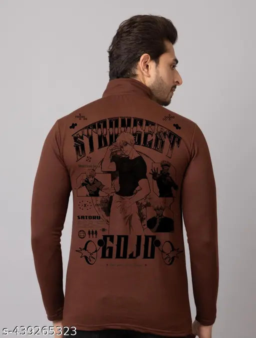 Maroon printed men's cotton full-sleeve T-shirt, trendy casual wear for any occasion
