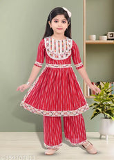 Stylish striped rayon kurtis for girls, three-quarter sleeves, 7-10 years old, Indian fashion