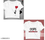 Cotton blend printed crop t-shirts (2 pack) - stylish and fashionable women's wear for casual and party looks, made in India