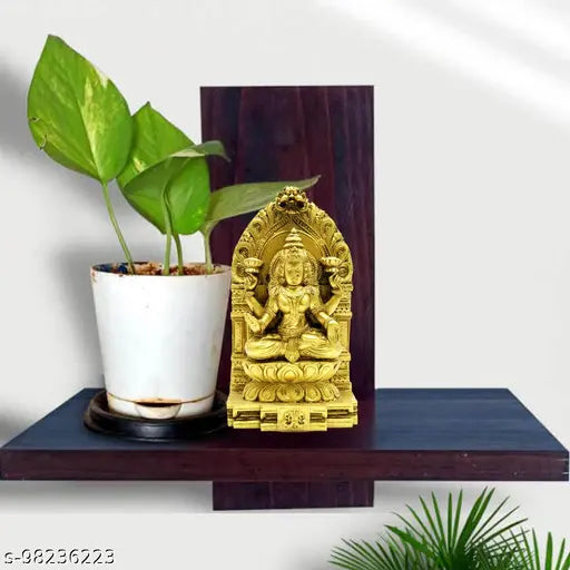 Gold-finish poly resin Ganesh Laxmi idol (7.5 cm x 4 cm x 14 cm), serene home decor from India