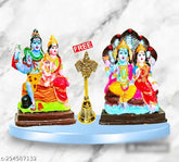 Poly Resin Adi Shankara statues: Shiv Shankar, Parvati, Ganesh ji with Vishnu Lakshmi Idols, home decorative ghanti Bell free (India-made)