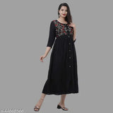 Embroidered rayon black kurta with three-quarter sleeves, Indian ethnic women's fashion