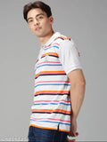 Multicolor striped cotton polo t-shirts for men, soft and breathable, India origin