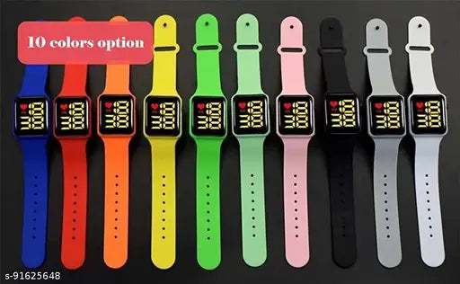 Colorful MVS LED Square Digital Watch combo (2 pack) featuring eye-catchy dials, quality cases, and comfortable silicon straps for girls/boys. Ideal for business meetings, events, outings, and special occasions