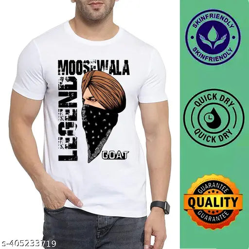Half sleeve goat printed polyester t-shirt, Sidhu Moose Wala design for men and women with short sleeves, dry fit fabric