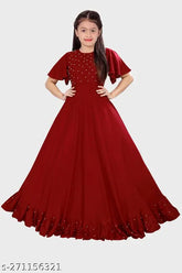 Rayon solid-colored girls dress and gowns for 7-15 years, Indian handmade fashion