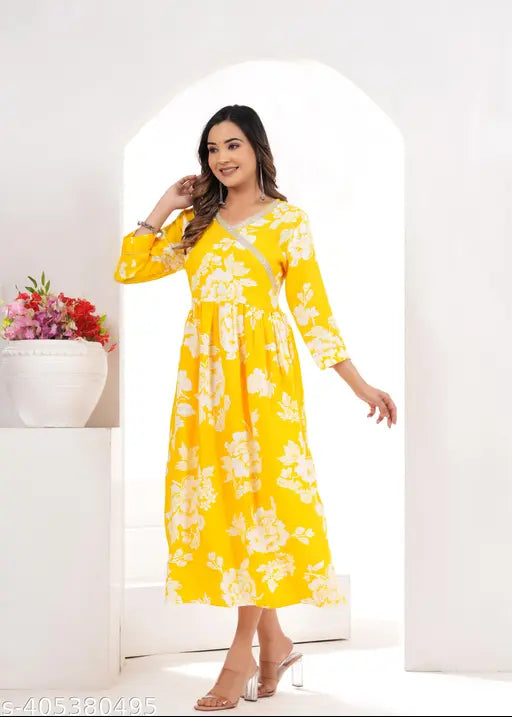 Rayon printed combo Angrakha stylish kurti, three-quarter sleeves from Tundwal Textile, India