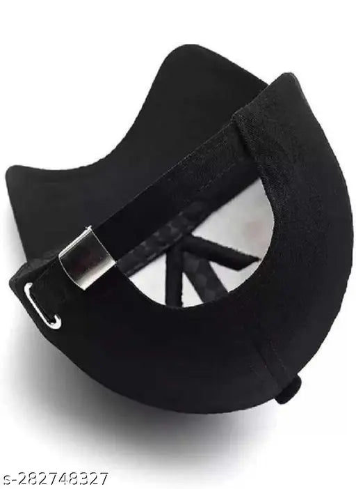 Black nylon baseball cap, solid design for men's fashion, 46 cap size, on display, made in India