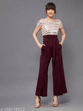 Maroon embellished polyester jumpsuit with short sleeves, front slit, and fringe detailing - Miss Chase women's fashion from India