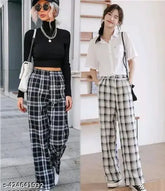 white-and-black-check cotton pajama combo, 2 pieces for stylish sleepwear, India origin