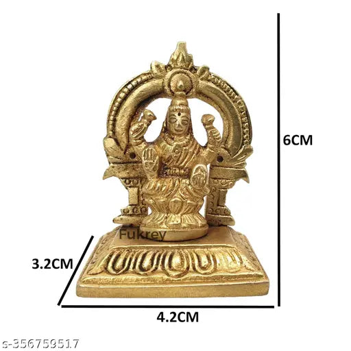 Brass Laxmi Idol, antique Hindu Lakshmi Goddess statue for home office decor, 6CM x 4.5CM x 3.5CM