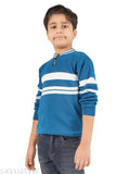 Blue & red colorblocked wool sweater for kids age 3-12 years, handmade in India