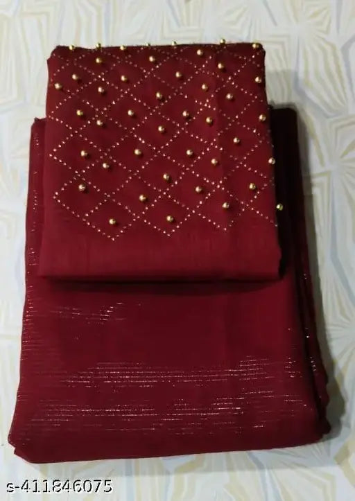Georgette saree with embroidered net blouse, free size, India-origin beautiful saree for traditional occasions