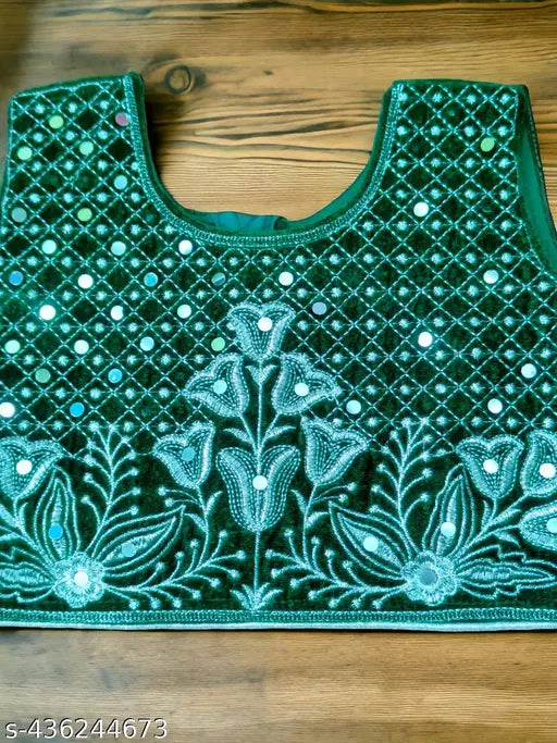 Velvet & Organza embroidered lehenga choli, half saree for women. Sleeveless crop top design. Indian ethnic wear for special occasions, suitable for birthdays, weddings, Diwali, Eid, Christmas. Comfortable and trendy girls dress. Made in India." (125 characters)