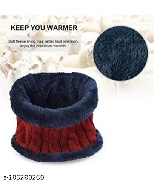 Woolen cotton cap with neck muffler/neckwarmer for men, warm winter accessory in others pattern from India