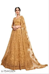 Embroidered net lehenga set with heavy chain work and diamond detail, semi-stitched (48 waist, 48 length, 2.05 dupatta), India origin