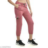 Stretchable Lycra cargo trousers & joggers for girls (3-pack), ankle length, adjustable drawstring waist, solid net, comfortable for various activities, Indian origin