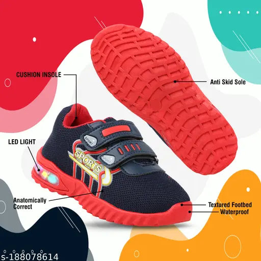 Red Velcro CREEKNEST Hunter4 sports running shoes for kids - vibrant LED lights illuminate with each step, ideal for active boys and girls