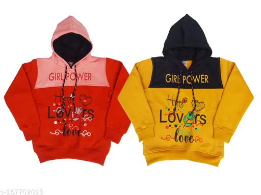 Kids Girls winter fleece hoodies Combo2, printed cotton sweatshirt set, soft feeling for cold months