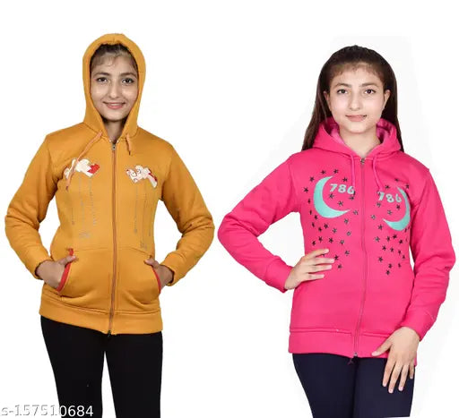 Yellow wool kids hoodies pack of 2 (BLUSHH COLLECTION), printed pattern, long sleeves