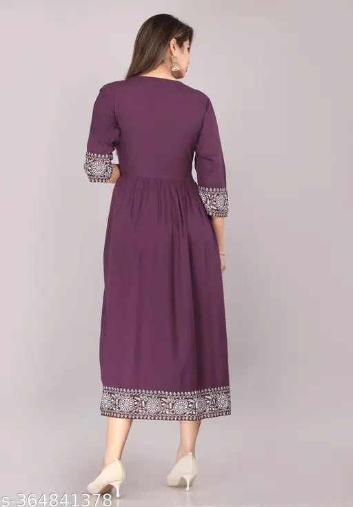 Rayon Anarkali kurti, three-quarter sleeves, solid pattern, casual wear for girls and women, Indian fashion