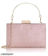 Pink metal faux leather clutch bag, embellished, suitable for parties, weddings, and formal events