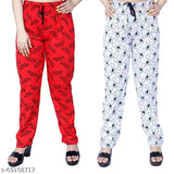 Women's cotton printed maxi pyjama bottom set of 2, vibrant patterned sleepwear in pack, drawstring design for adjustable fit (M), Indian-origin lounge pants for ladies on display