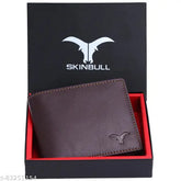 Brown genuine leather men's wallet, SKINBULL RFID protected, 2 compartments, 6 card slots, solid design
