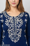 Woolen embroidered kurta, Hifzaa brand. Hand-embroidered women's winter wear with three-quarter sleeves, bio-washed for anti-pilling and softness. Made in India