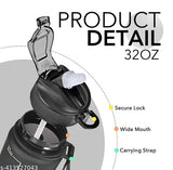 Black plastic sipper water bottle with motivational quotes and time markers for adults, gym or office use, eco-friendly and leakproof, pack of 2