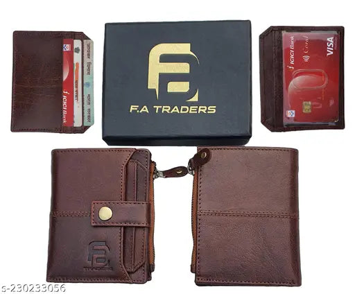Brown genuine leather RFID wallet, 5 compartments, textured pattern, elevate everyday carry, unisex style, identity protection