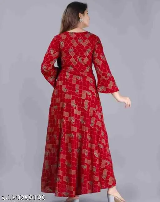 Maroon rayon kurti jaal print with three-quarter sleeves, printed combo for casual events, made in India
