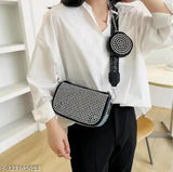 Canvas and leather checked crossbody bag, coin chain strap, purse pouch side, women's shoulder handbag, free size, India origin