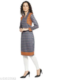 Blue woolen traditional winter ALine kurti dress: intricate prints on three-quarter sleeve, vintage v-neck for women's wear