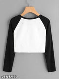 Colorblocked cotton full sleeve crop top for women, perfect for casual daily wear