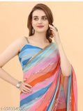 Rainbow lace and leheriya print Georgette saree for women, vibrant colorblocked net fabric, traditional-meets-trendy ethnic wear