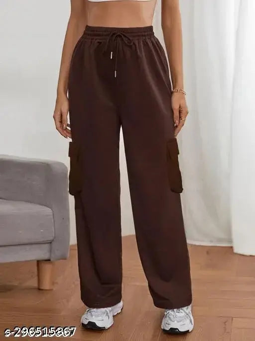 Solid lycra cargo jogger pants for women, trendy Terry style, wide leg jeggings in summer colors, made in India