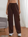Solid lycra cargo jogger pants for women, trendy Terry style, wide leg jeggings in summer colors, made in India