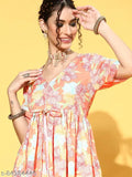 Multi-color digital print flared kurta and palazzo set, cotton fabric with short sleeves, India-origin floral and geometrical design