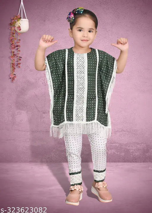 Cotton A-line girls kurta set with embroidery, 1-2 years, Indian ethnic wear for kids