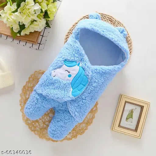 Cotton blend embroidered unicorn blue bath towel for babies, PANDAORIGINALS baby flannel robe in multipack