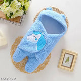 Cotton blend embroidered unicorn blue bath towel for babies, PANDAORIGINALS baby flannel robe in multipack