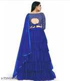 Royal Blue Satin Lehenga Set by JAY CHAMUNDA FASHION, embellished with ruffle stitch and net dupatta, perfect for parties or festive occasions