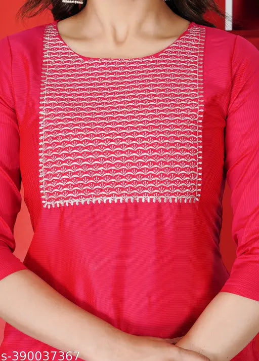 Green embroidered Art Silk A-line kurta with three-quarter sleeves, India-origin fashion for women