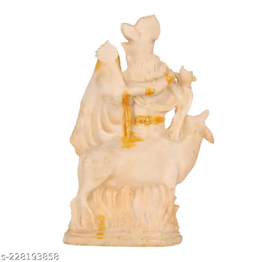 Polyresin Radha Krishna Idol with Cow Statue, Indian temple-style home decor for worship and gifting