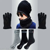 Aakarshini winter comfort combo set: woolen ankle socks, balaclava cap, and gloves - black, dark grey, silver for men and women - stay warm and stylish in cold weather