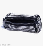 PU Rhinestone-Embellished Round Sling Bag, free size, dholak-inspired design, versatile chain handles