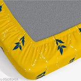 Glace cotton queen fitted sheet, stretchable & non-slip, floral print, superfine quality, double set with 2 pillow covers