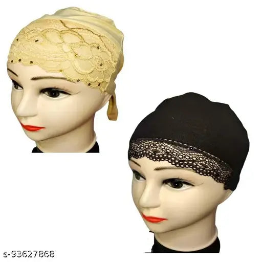 Cotton canvas Mehar Hijab Cap, self-designed Muslim head wrap underscarf - 2 pack from India