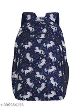 Blue polyester school backpack with flying unicorn design for students Class 1-8